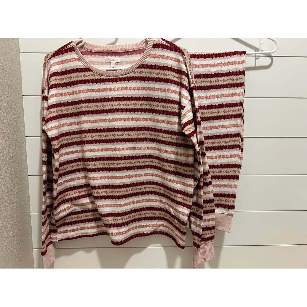 LC Lauren Conrad Sleepwear Floral Stripe Pajama Set Pink Burgundy Med Feminine